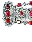 Paul-Nicolas Meni�re
1745-1826 and Evrard Bapst
Pair of Bracelets Belonging to the Duchesse d'Angoul�me
Paris
1816
Gold, rubies, diamonds
L 18 cm; L 17.6 cm


This pair of bracelets is part of a jewelry set which included a diadem, a necklace, a comb, earrings, a belt and three clasps. The rubies and diamonds came from an adornment made in 1811 by the firm of Nitot for the Empress Marie-Louise. On his accession, Louis XVIII had the imperial jewels dismantled and brought up to date. In 1816, Meni�re reset Marie-Louis's rubies and diamonds -following designs by his son-in-law Evrard Bapst- for the duchesse d'Angoul�me. The Duchesse de Berry and the Empress Eug�nie also wore this ensemble.

