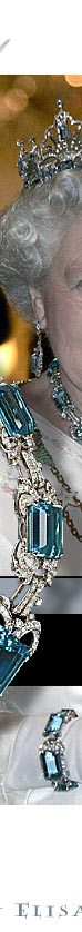 Queens aquamarine jewels Queen Elizabeth II. Aquamarines Parure,aquamarine diamond Diadem, Aquamarine Earpendants, Aquamarine diamond Brooch and aquamarine diamond Bracelet