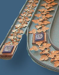 The parure of Marie-Louise Empress of France Diadem  Micro-mosaque Parure Marie-Louise Empress of France| Wedding Gift from Napoleon Bonaparte The mikro mosaiue parure of Marie-Louise Empress of France mosaik parure|Imperial Jewelry napoleonic parure,napoleonic tiara,napoleonic diadem,tiare,joaillerie,french crown jewels,parure belonging to Empress Marie Louise of france, Empress Marie Louise's Jewelry Collection,imperial jewels,jewellery belonging to Empress Marie Louise monaco et les napoleon DIAMANTS DE LA COURONNE   PARURE EN OR et MOSAIQUES Marie-Louise's set in micro-mosaicsjewel, ornament, amulet 
Gold and mosaics, composed of a comb, a necklace, a pair of bracelets and a pair of earrings, executed by Franois Regnault Nitot, jeweller of the imperial court, forming part of the wedding presents offered by Emperor Napoleon I to Archduchess Marie-Louise, in 18. Glass micromosaics depicting Roman ruins