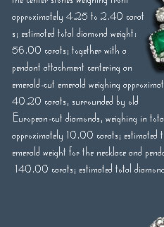Klassische Kolumbianische Smaragde in einem beeindruckenden Collier aus dem 19. Jahrhundert,von 56 Karat Diamanten und und insgesamt 140 Karat orginal kolumbionischen Smaragden, einschliesslich dem Anhnger der abnehmbar ist. hnliche Colliers waren sehr beliebt bei den russischen Aristokraten. Die Kette ist aus Gold  und im oberen Teil der Fassungen  Silber, eine fr diese Zeitbliche Verarbeitung, denn Weissgold gab es noch nicht und man wollte zarte Fassungen fr die Edelsteine, dies war nur in Silber mglich, Gold war zu weich. Die Smaragd Brosche ist von Cartier.....