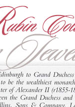 Ein Prunkstück aus diesen Geschenken ihres Vaters war die Rubin 
          Parure, gefertigt vom Hofjuwelier Bolin, der ein Halsband mit blutroten 
          burmesischen Rubinen in Form von einer stilisierten Blumengirlande
          entwarf, die Blueten waren sehr 
          grosse unterschiedlich facettierte Rubine in verschiedenen Grssen und Formen, jedoch von feinster Qulitaet, abgewechselt von kissenförmigen grossen Diamanten und Brillanten, die Stile 
          und Schnörkel mit Altschliffdiamanten ausgefasst, das ganze in 
          Gold und Silber.