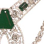 Pictured above is the emerald stomacher, a 14 carat emerald in the center, inspired by the famous necklace of Queen Marie-Antoinette