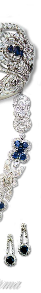 Bourbon Parma Alice duchess of Calabria Art Deco Parure of sapphires were made by Chaumet with 
    stones from the estate of Queen Mara Cristina